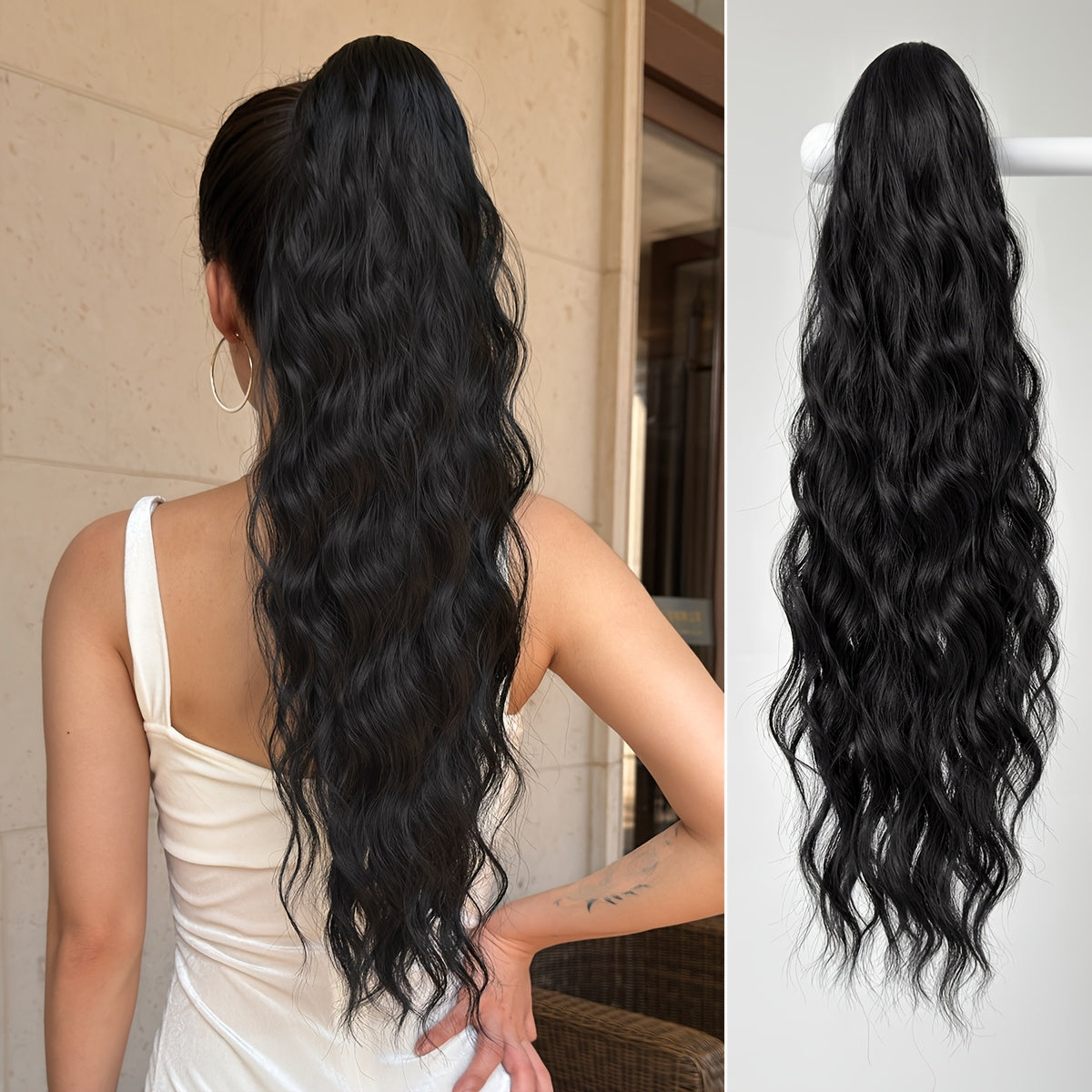 🎀 Perruque Ponytail Volume™ – Effet Boucles & Vagues d’Eau Instantané