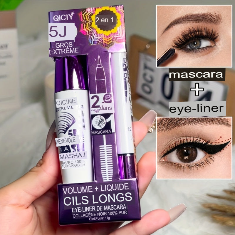 💄 Mascara + Eyeliner 2-en-1 5D – Regard Intense et Volume Extrême