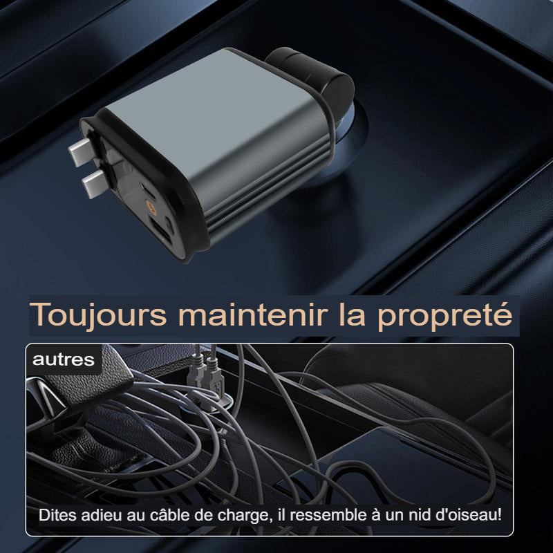 🚗 Chargeur de Voiture 4 en 1 avec Projecteur LED